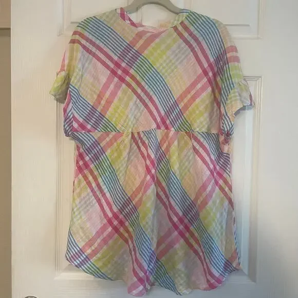 Crown & Ivy Women's Dolman Sleeve Split Neck Plaid Top size Medium - Picture 2 of 13